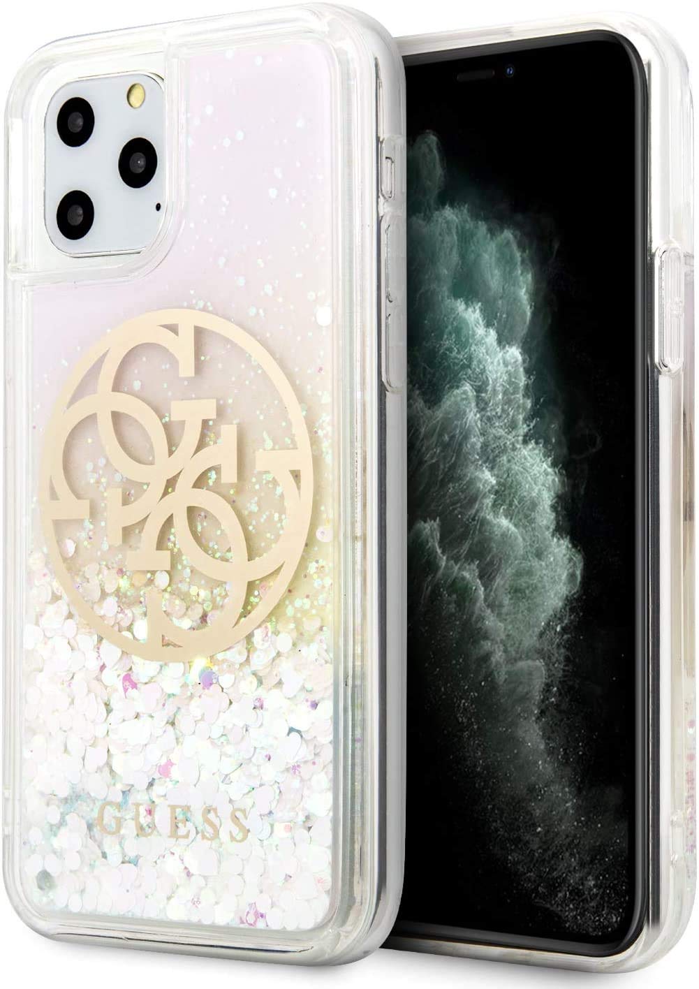 CG MOBILE Schutzhülle für Apple iPhone 11 Pro Max Guess Glitzer Circle 4G, White, GUHCN65HYMAWH