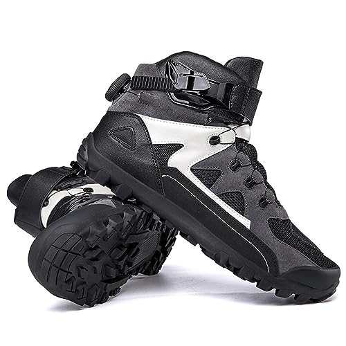 VEACAM Motorrad-Motorradstiefel für Herren, Rutschfeste Herren-Motorradschuhe, Rennen, Reiten, Sport, Tourenstiefel, Modische Turnschuhe,Grey-44