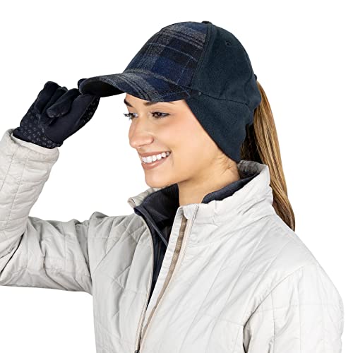 TrailHeads Winter Pony Cap Damen - Baseball Cap mit Ausklappbaren Ohrenwärmern - Blau Kariert