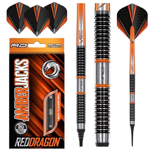 RED DRAGON Amberjack Series Softip Profi Dartpfeile 18 Gram Darts Set mit Flights und Schäfte (Amberjack 18)