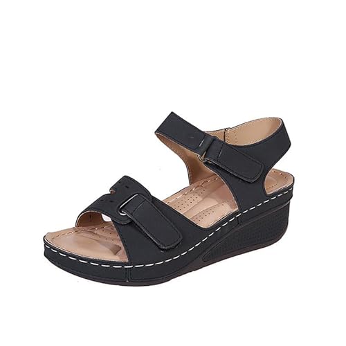 Orthopädische Sandalen Bequeme offene Sandalen Orthopädische Frauen Sommer Damen Orthopädische Sandalen, Schwarz , 43 EU