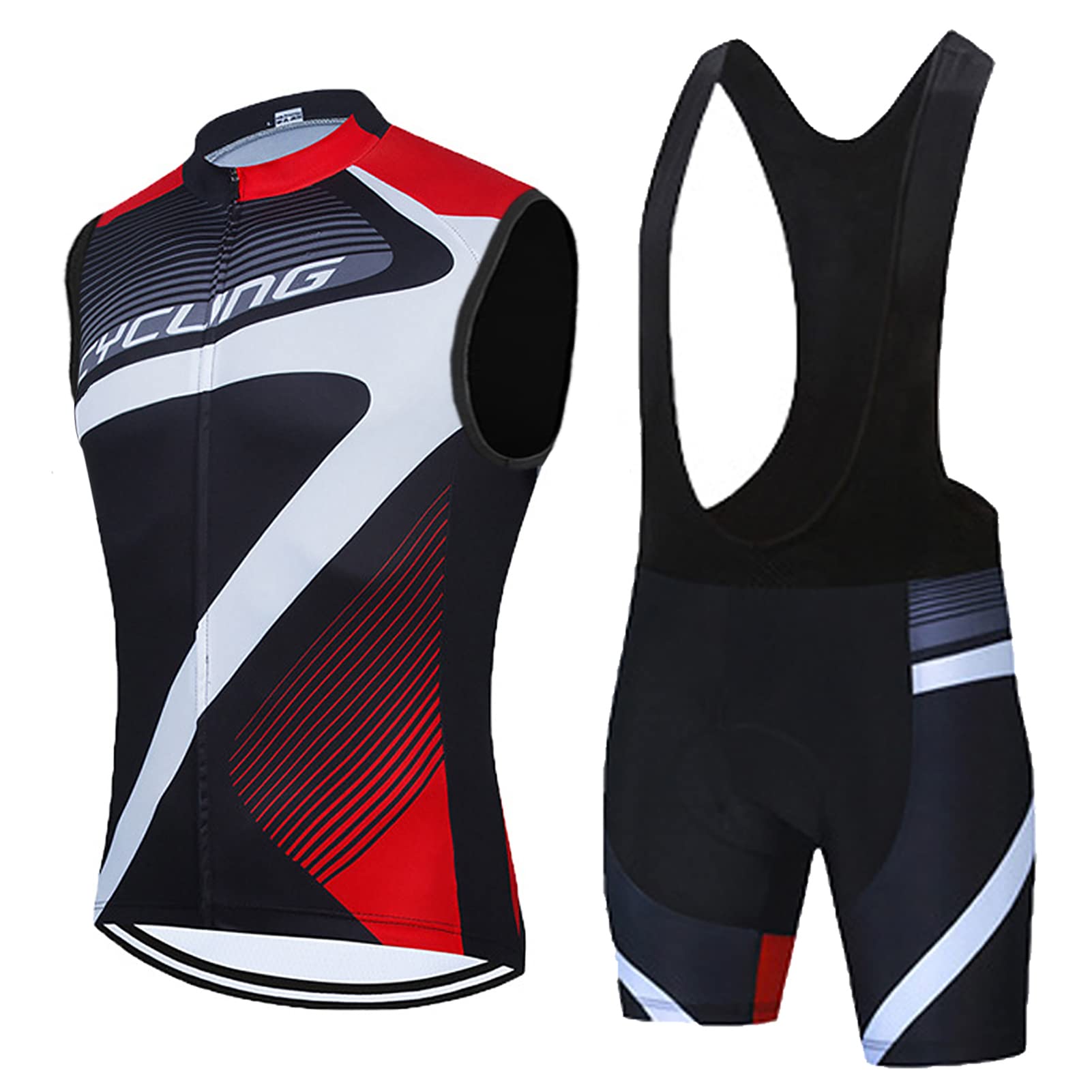 Radsportanzug Herren Sommer|Radtrikot Ärmellos Set Fahrradweste Anzug|Fahrradbekleidung Radweste Männer,Atmungsaktiv MTB Fahrradtrikot Sleeveless Oberteil und Radhose mit 19D Gel Sitzpolster(2,XL)