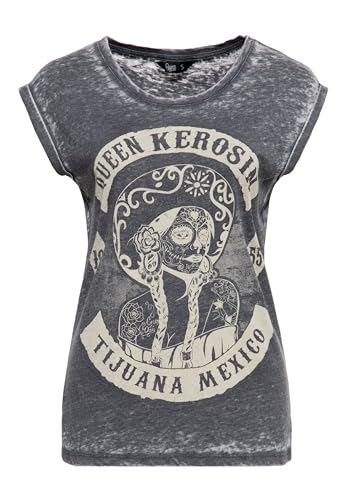 Queen Kerosin Damen T-Shirt | Damen | Enzym Wash | Used Look | Vintage | Mexico | Tattoo | Muertos | Calavera | Tijuana Tijuana Mexico