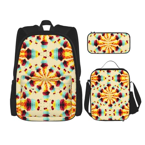 WURTON Schulrucksack-Set mit Eiscreme-Polygon-Druck, 3-in-1-Büchertasche-Set mit Lunchbox, Federmäppchen, Reise, Laptop, Tagesrucksack