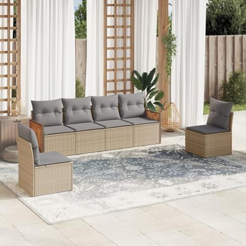 Juroupi 6-tlg. Garten-Sofagarnitur mit Kissen Garten LoungemöBel Set LoungemöBel Balkon Lounge MöBel Outdoor Beige Poly Rattan - 3259945