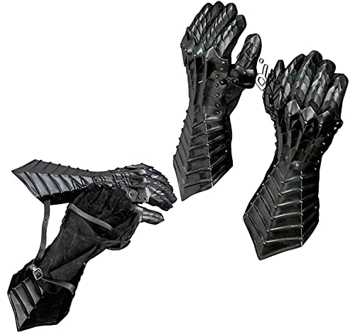 Mittelalterliche Ritterhandschuhe, Gothic-Handschuhe, 18 g, Stahl, schwarz lackiert