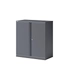 BISLEY Flügeltürenschrank Essentials mit 1 Fachboden für 2 Ordnerhöhen, Metall, 634 Anthrazitgrau, 47 x 91.4 x 100 cm