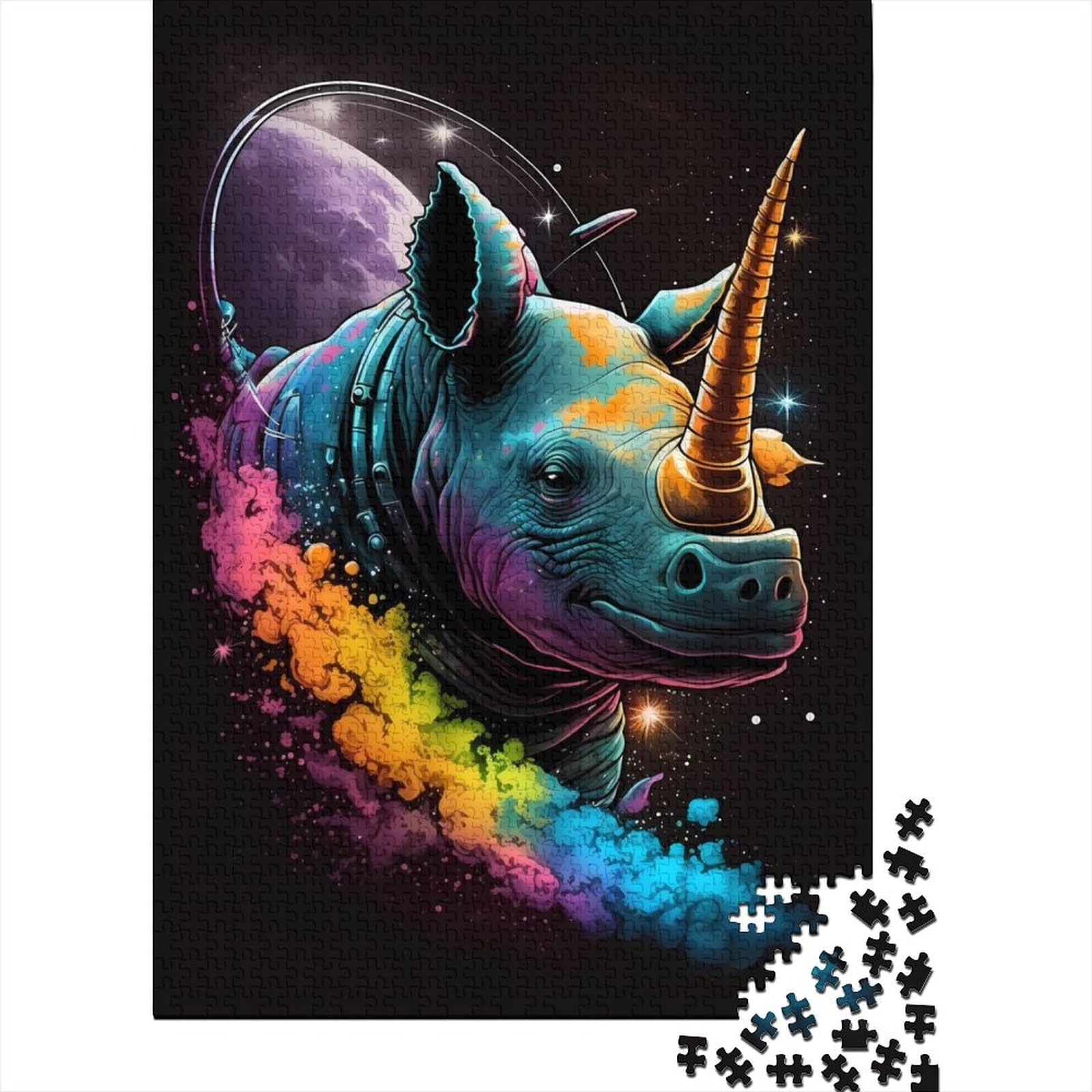 Nashorn Traumhaftes Puzzle für Erwachsene, Puzzle für Erwachsene, Kunst-Puzzles für Erwachsene, 1000 Teile, Puzzles für Erwachsene, Lernspiel, Herausforderungsspielzeug, 75 x 50 cm