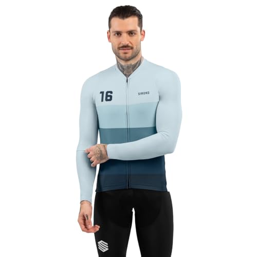 SIROKO - Radtrikot Langarm M2 Focus - S - Marineblau/Hellblau