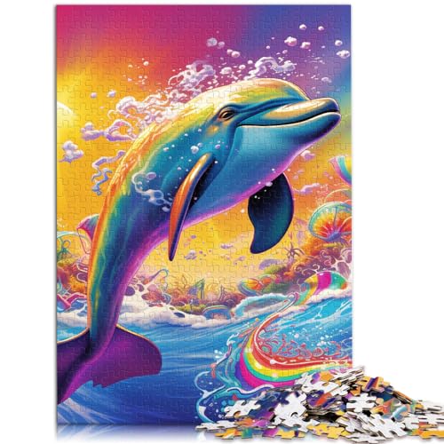 Puzzle Psychedelischer Delfin 1000 Puzzles für Erwachsene 1000 Teile Holzpuzzle Lustige Puzzles Spaß für Aktivitäten zu Hause, Geburtstagsgeschenk, Reisegeschenke, (50x75cm)