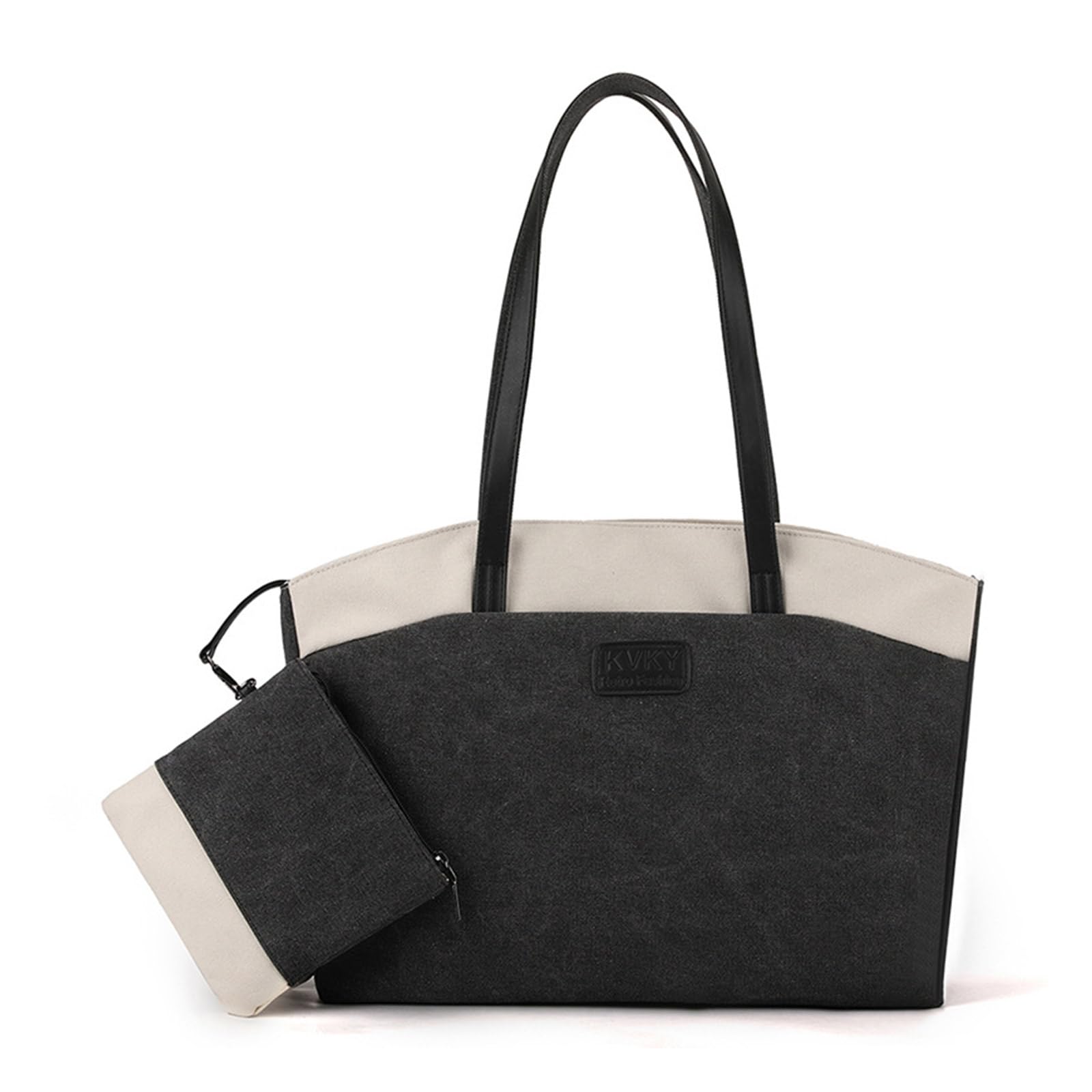 ohodhmnu Damen Tragetasche, 2023 Neue Handtasche Canvas Vielseitige Tasche Koreanische Sytle Schultertasche Frauen Mädchen Reisetasche Große Kapazität Tasche, Schwarz , with ribbon