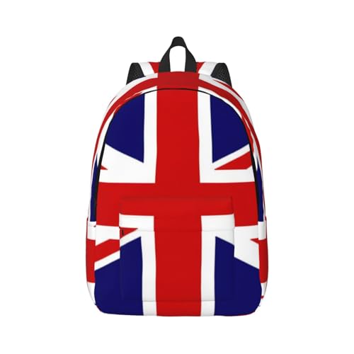 Wurton Unisex Britische Flagge Druck Leinwand Rucksack Netter Reiserucksack Sport Casual Ästhetischer Rucksack, Schwarz , M