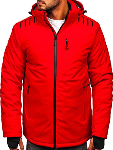 BOLF Herren Winterjacke Skijacke Snowboardjacke mit Reißverschluss und Kapuze Bündchen Outdoor Freizeit 6580 Rot S [4D4]