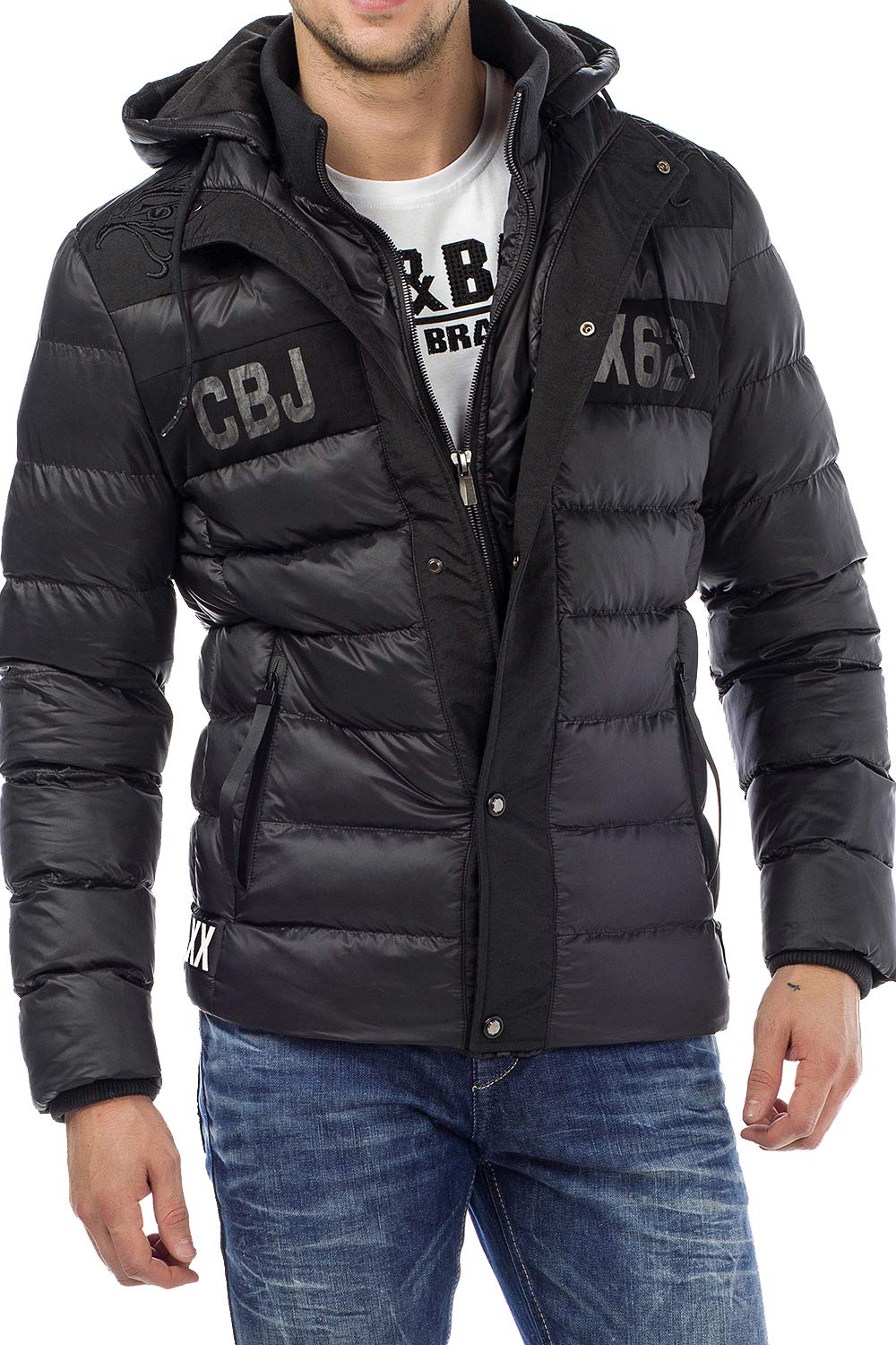 Cipo & Baxx Herren Winterjacke Steppjacke Übergangsjacke Kapuzenjacke Jacke Jacket Warm Jacke Dunkelgrau XXL