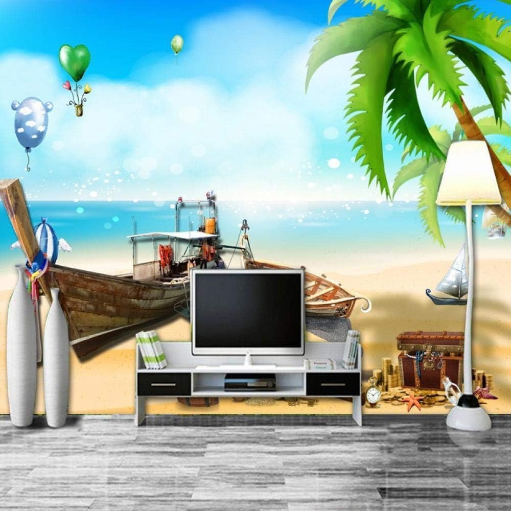 Meer Strand Boot Ballon 3D Tapete Poster Restaurant Schlafzimmer Wohnzimmer Sofa TV Dekorative Wand-350cm×256cm