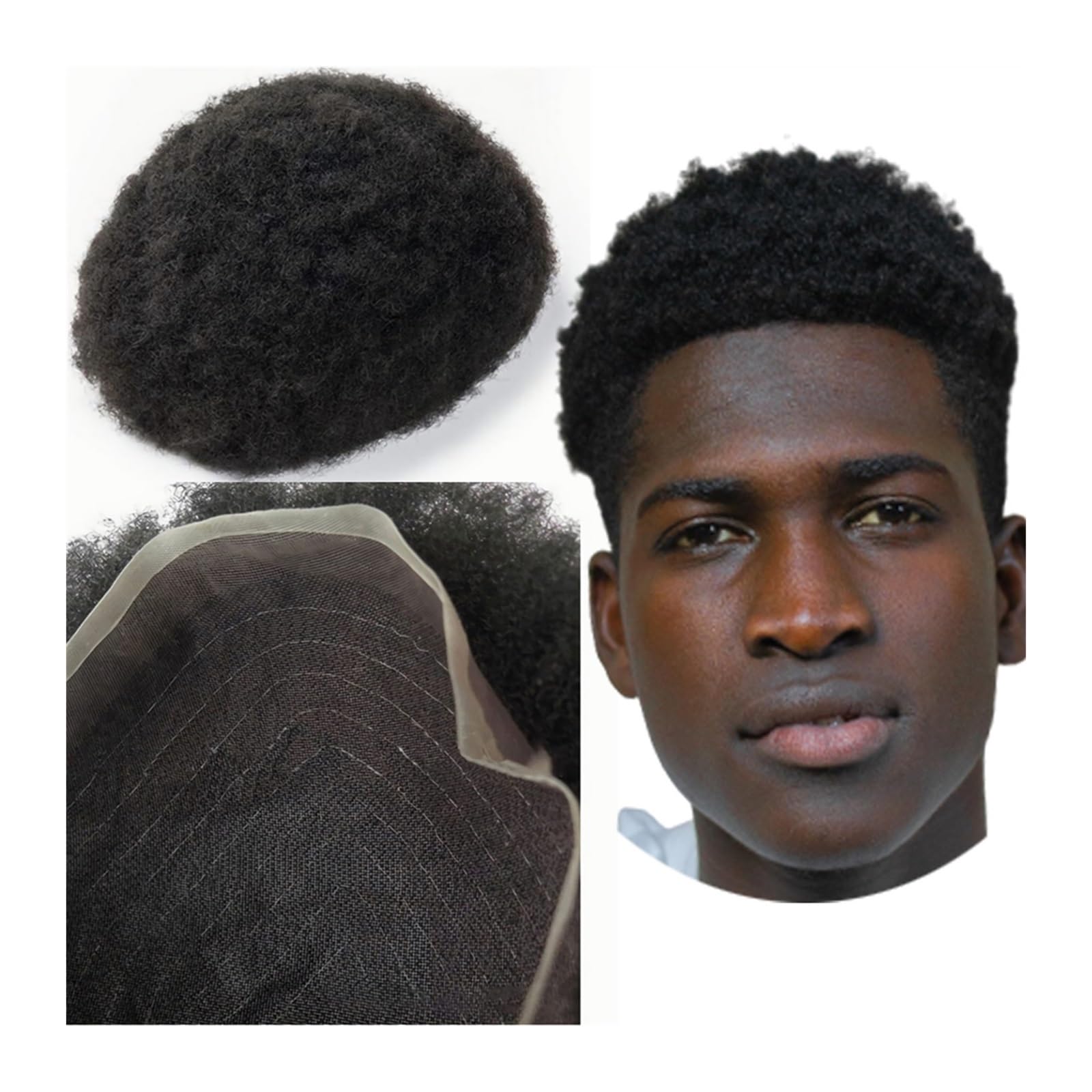 Perücke Männer #1 Tiefschwarzes Afro-Toupet for Männer, 8 x 10 Haarteile, Haarteil-Ersatz for Männer, 100% europäisches Echthaar-Spitzensystem Toupet für Herren