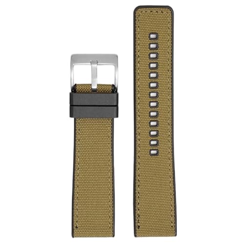 THBGTCNQ Uhrenarmband aus Canvas und Gummi, 20 mm, 22 mm, 24 mm, universelles Uhrenarmband mit Schnellverschluss, Herren-Nylonarmband for Smartwatches, Quarzuhren(Khaki Silver,20mm)