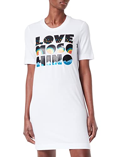 Love Moschino Womens Regular T-Shape Dress with Short Sleeves Kleid, Optical White, 44