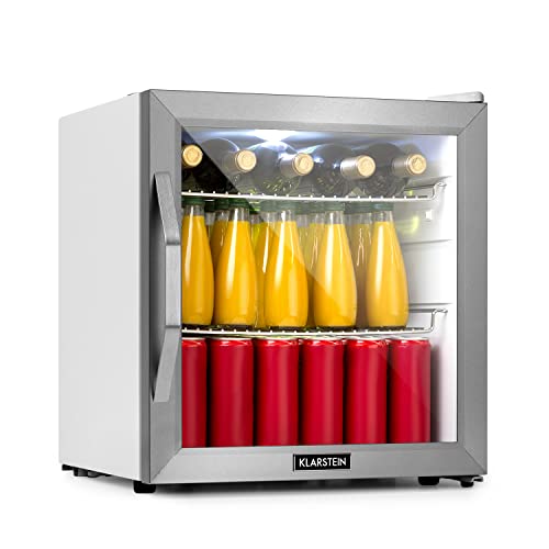 Klarstein Beersafe L Crystal White Kühlschrank mit Glastür - Mini-Kühlschrank, Mini-Bar, 47 Liter Fassungsvermögen, nur 42 dB, LED-Innenbeleuchtung, 2 Metallroste, Edelstahlrahmen, weiß