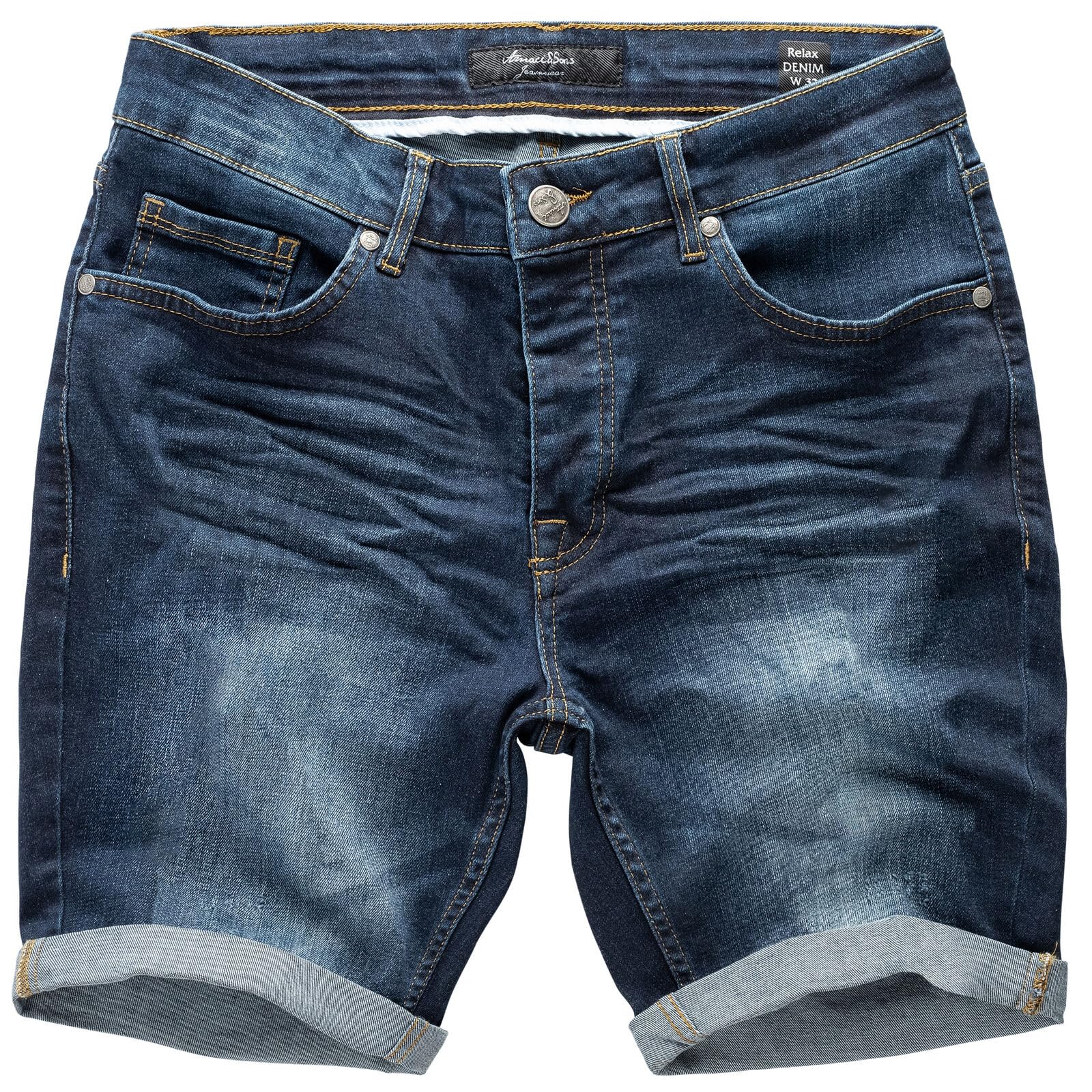 Amaci&Sons Herren Jeansshorts Bermuda Männer Kurze Hose Regular Fit 7981 Dunkelblau W31