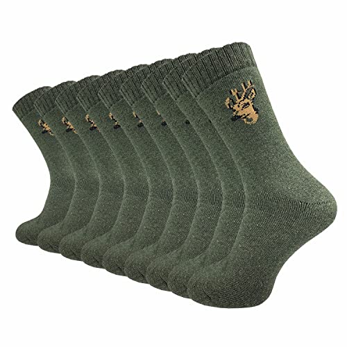 GAWILO 9 Paar stabile Army - Jäger - Freizeit Socken aus strapazierfähiger Baumwolle (39-42, grün)