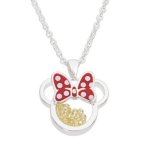 Disney Birthstone Women and Girls Jewelry Minnie Mouse Silver Plated Shaker Pendant Necklace, 18+2" Extender Mickey's 90th Birthday Anniversary