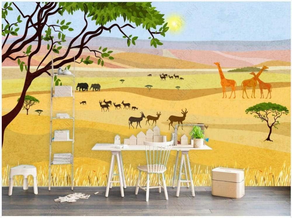 Cartoon Grasland Waldtiere Giraffe Elefant 3D Tapete Poster Restaurant Schlafzimmer Wohnzimmer Sofa TV Dekorative Wand-400cm×280cm