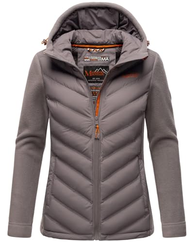 MARIKOO Damen Fleece Hybrid Jacke Trekking Wanderjacke Übergangsjacke [B929-Haruna-Grau-Gr.L]