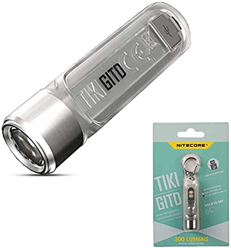 NITECORE TIKI GITD - Mini Taschenlampe Aufladbar - Glow In The Dark - Extrem Hell Schlüsselanhänger 300 Lumen 5.5cm 10g mit CREE LED und UV Taschenlampe Licht