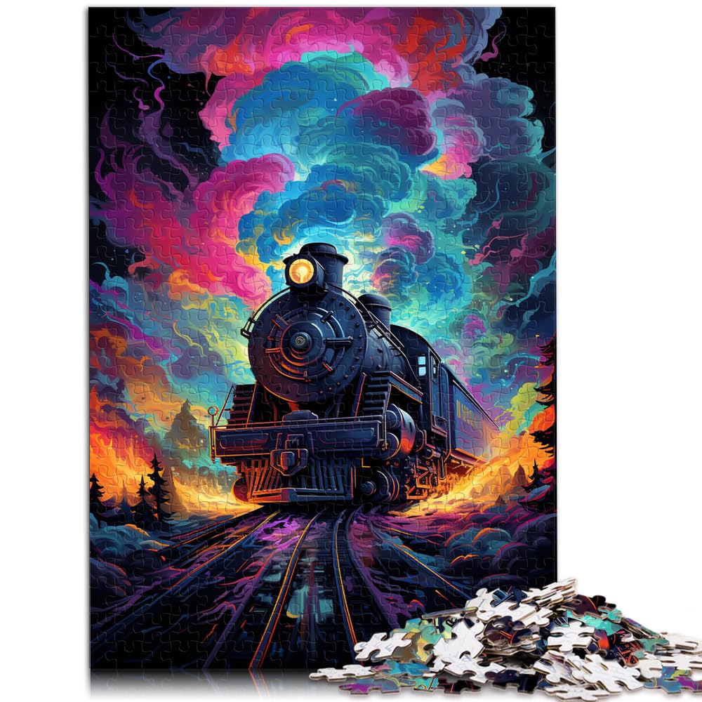 Puzzle für farbenfrohen psychedelischen Zug für Erwachsene, 1000-teiliges Puzzle, Holzpuzzle zum Stressabbau, schwierige Herausforderung, 1000 Teile (50 x 75 cm)