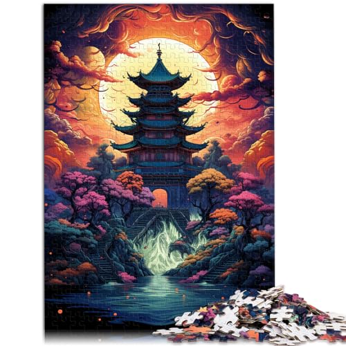 Puzzle für Erwachsene, farbenfrohe Psychedelie einer traditionellen Pagode, 1000 Teile, Holzpuzzle, anspruchsvolles, schwieriges Puzzle, 1000 Teile (50 x 75 cm)