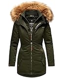 MARIKOO Designer Damen Winter Jacke Parka Mantel Teddyfell warm gefüttert B825 [B825-Sanak-Olive-Gr.L]