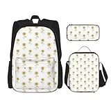 WURTON Sonnenblumen-Rucksack, handbemalt, Blumendruck, trendiger Rucksack, Tasche, Lunchbox und Federmäppchen, 3-in-1, verstellbares Rucksack-Set, Schwarz , Einheitsgröße