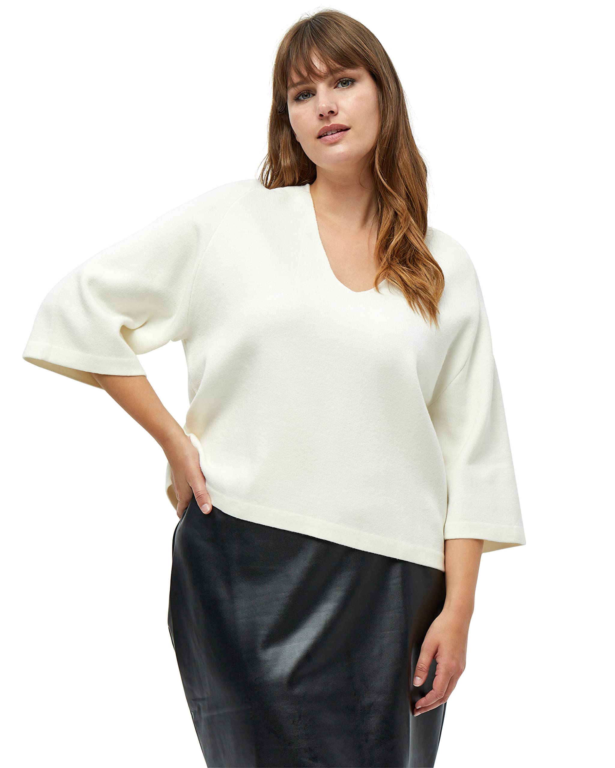 Peppercorn Rosalia V-Neck Halb Ärmel Strickpullover Kurve | Pullover Damen In White | Frühling Pulli Damen | Größe 50