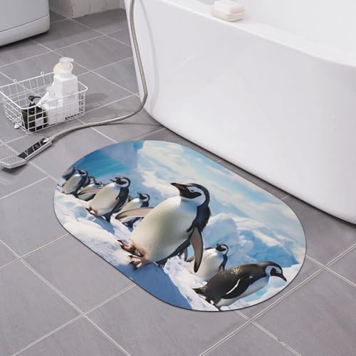 CSGJMYGS Penguins Kieselgur Badematte, weiche Badewannenmatte, rutschfest, super saugfähig, Badezimmer-Bodenmatte, schnell trocknend, Kieselgur Badematten für Badezimmer, 60 x 40 cm