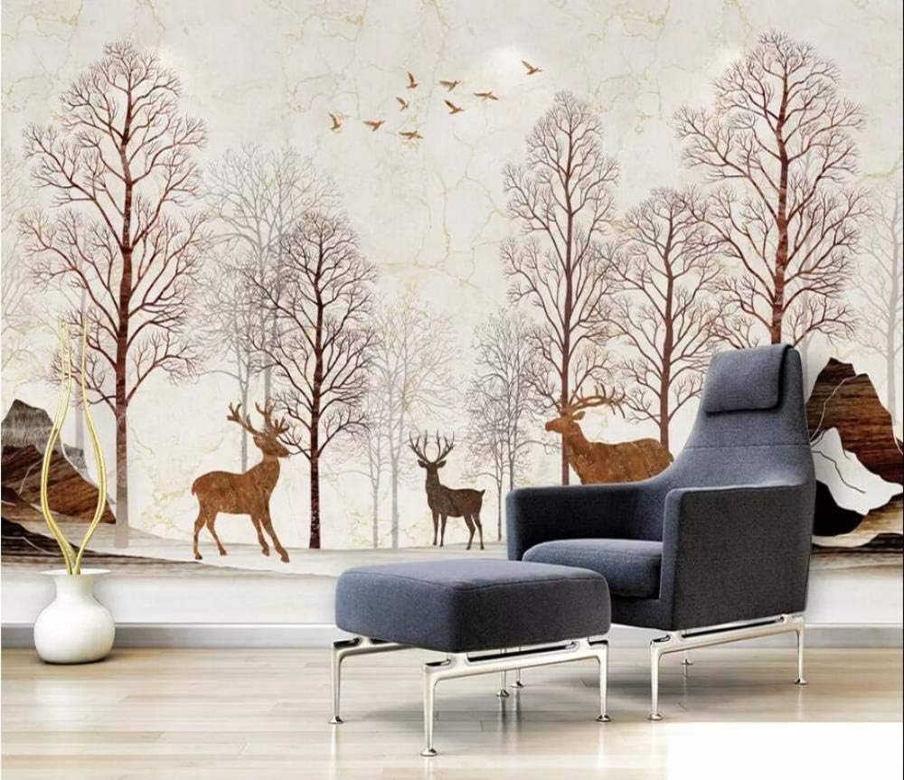 Wälder Elche Vögel 3D Tapete Poster Restaurant Schlafzimmer Wohnzimmer Sofa TV Dekorative Wand-150cm×105cm