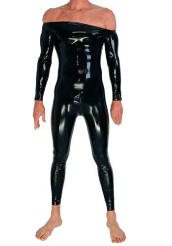 Handgefertigter schwarzer Latex-Catsuit mit Nackeneintritt für Herren mit Gummi-Gummi-Bodysuit mit Schrittreißverschluss