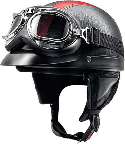 Motorrad-Jet-Helm BOL Vintage ECE-Zugelassener Motorrad-Jet-Helm, Sommer-Halbhelm Für Männer Und Frauen, Retro-Pilotenhelme, Mit Schutzbrille Für Roller-Chopper-Motorradhelm D,52-62cm