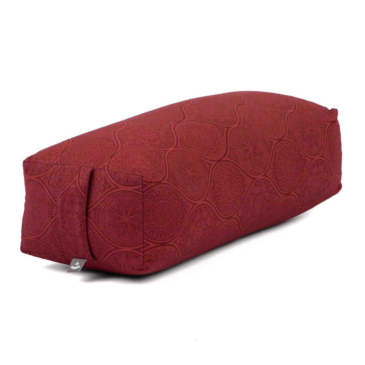 Bodhi Yoga Bolster SALAMBA | Maharaja Collection | Rechteckig | Waschbarer Bezug aus Baumwolle mit Dinkelfüllung | Yoga Zubehör für Restorative Yoga und Yin Yoga (Mayuri/dunkelrot)