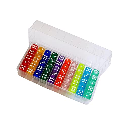 Würfelanzug, Spiele Würfel, 100 Stück 6-seitige Spielwürfel aus Acryl, 10 Farben, 14 mm runde Kanten, geeignet for Mathematikunterricht, Würfelspiele, Klassenzimmer, Party