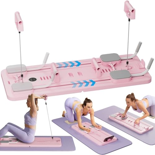 KJZQXYX Faltbares Pilates-Reformer-Board-Set – Mehrzweck-Pilates-Schiebegerät für Heimtraining, inklusive Timer (Pink)