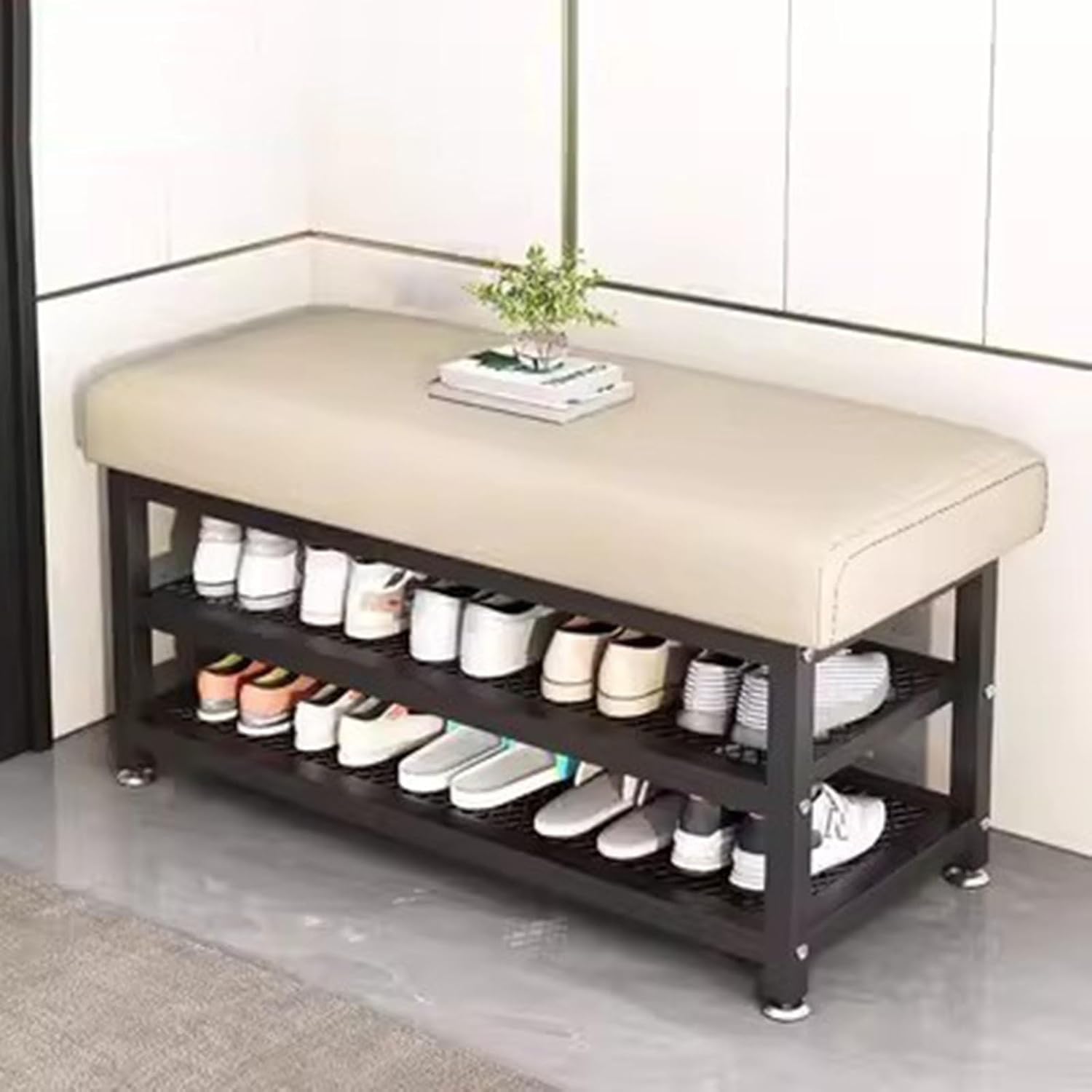 Schuhbank, Sitzbarer Schuhschrank für den Eingangsbereich, multifunktionales 3-in-1-Aufbewahrungsregal mit Sitzkissen für Eingang, Schlafzimmer, Flur, Wohnzimmer B,F,100CM