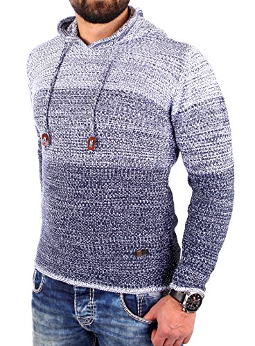 Reslad Strickpullover Herren Colorblock Kapuzen-Pullover Hoodie RS-3108 Indigoblau 2XL