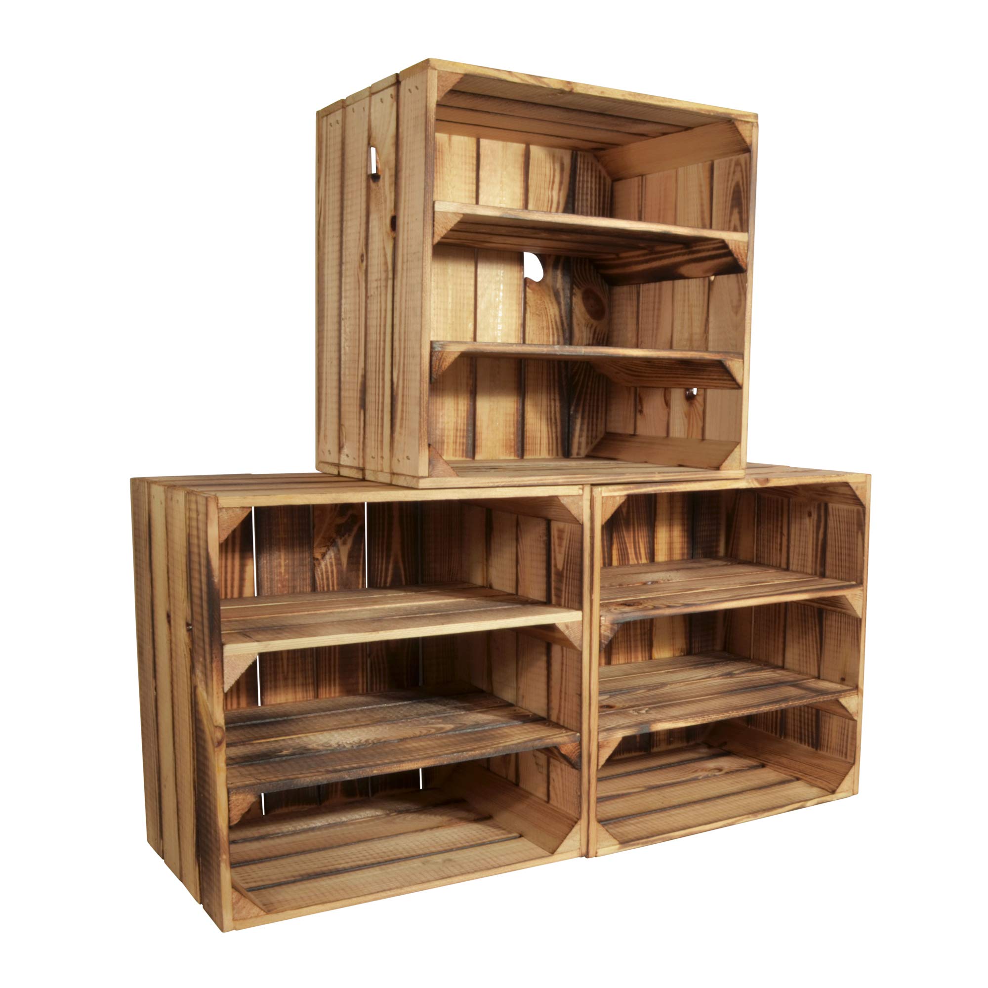 CHICCIE 3 Set Weinregal Wino aus Holz - Geflammt 2X Regal Holzkiste