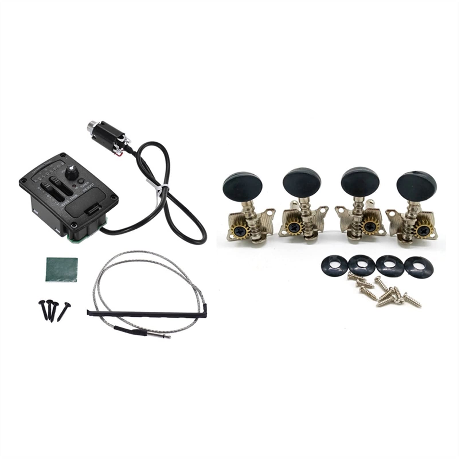 1 Set Piezo Pickup Preamp 2-Band Eq Equalizer & 4 Stück Metall Ukulele Stimmwirbel Tuner Stimmwirbel Mechaniken