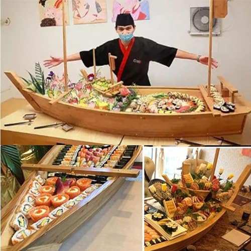 Gvqng Sushi-Boot aus Holz, Sushi-Teller in Bootsform, Sashimi-Sushi Bambusteller, Japanischer Stil Bambus-Sushi-Tablett Vorspeisenteller, für das Restaurant zu Hause,A,80 * 27cm