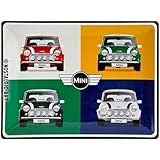 Nostalgic-Art Retro Blechschild, 30 x 40 cm, Mini – 4 Cars Pop Art – Geschenk-Idee für Mini Cooper Fans, aus Metall, Vintage Design