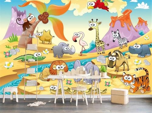 Cartoon Tier Elefant Giraffe Affe 3D Tapete Poster Restaurant Schlafzimmer Wohnzimmer Sofa TV Dekorative Wand-250cm×170cm