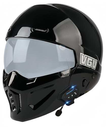 Bluetooth-Integralhelm Für Motorradfahrer, Retro-Motorradhelm, ABS-Material, Mit Doppelvisier, Halbhelme, Schutzhelm Für Roller, Elektroautos, ECE-Geprüft J,M57-58CM