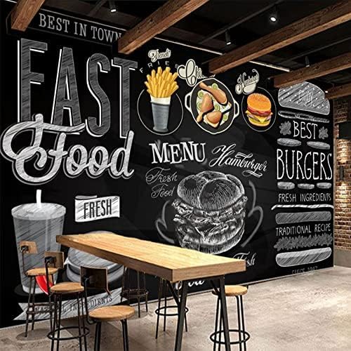 XLMING Mode Kreidetafel Hand Gemalt Fast Food Burger Restaurant 3D Tapete Home Dekoration Wohnzimmer Sofa Schlafzimmer Tv Hintergrund Wand-150cm×105cm